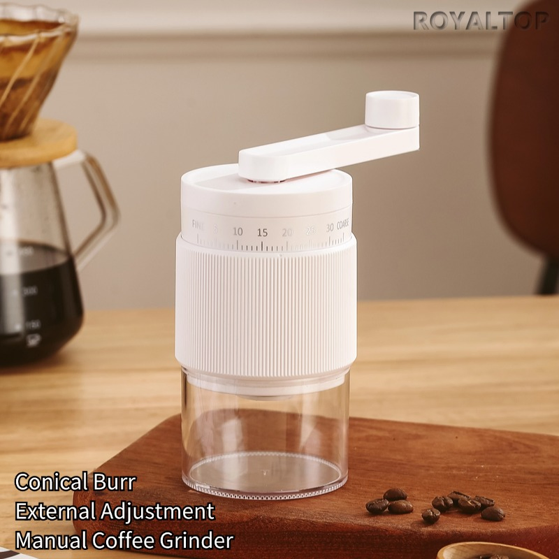 Juego de regalo de café en caja de color personalizado, pequeño molinillo de café manual, granos de café, configuraciones ajustables, molinillo de café de cerámica cónica