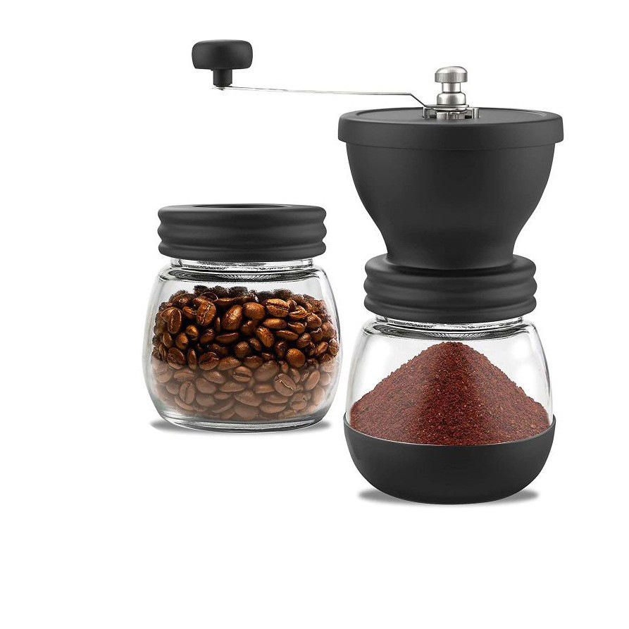 Molino de café manual ajustable de vidrio profesional con silicona, mini molinillo de granos de café para regalo