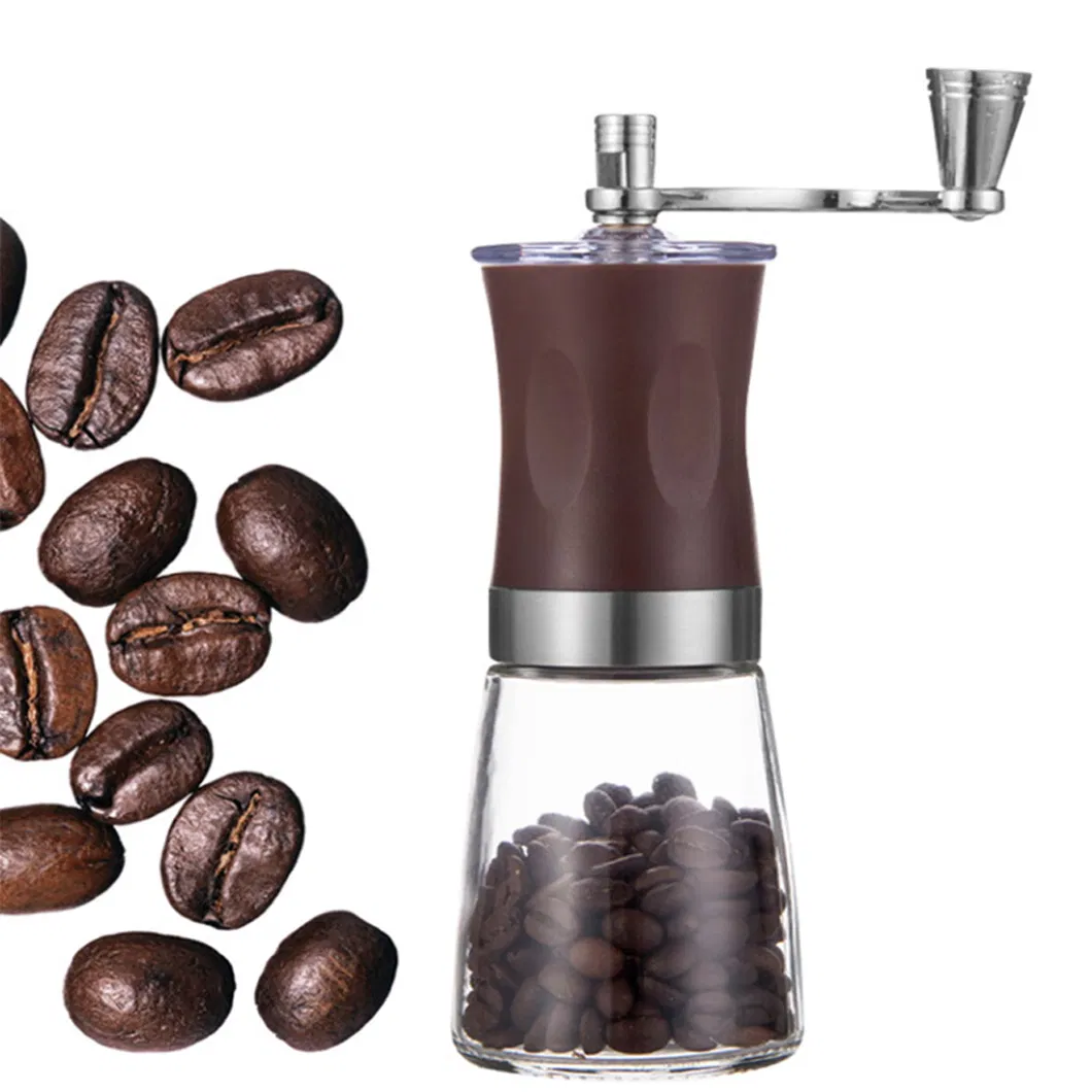 Molino de café manual con base de vidrio, ajuste de molienda, hogar, OEM, personalizado, venta al por mayor