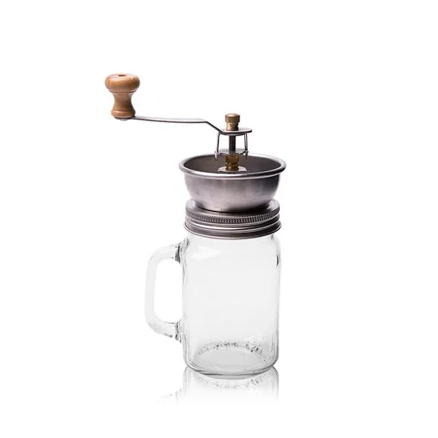 Molino de café manual portátil de acero inoxidable de diseño vintage, molinillo de café de burr con frasco de mason