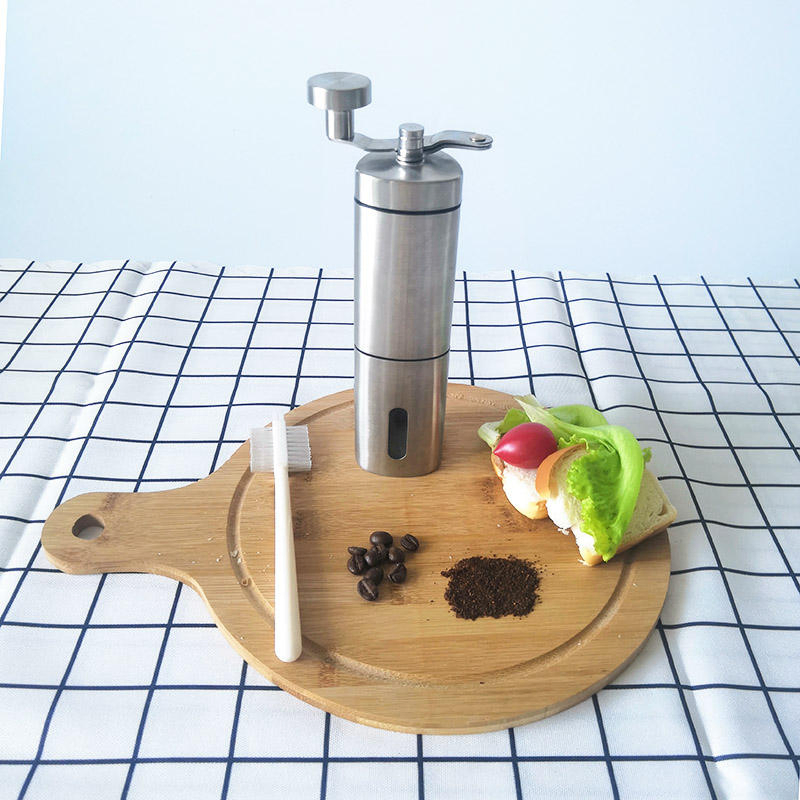 Molino de café manual de acero inoxidable con ajustes ajustables, molino de burr triangular portátil para camping y viajes