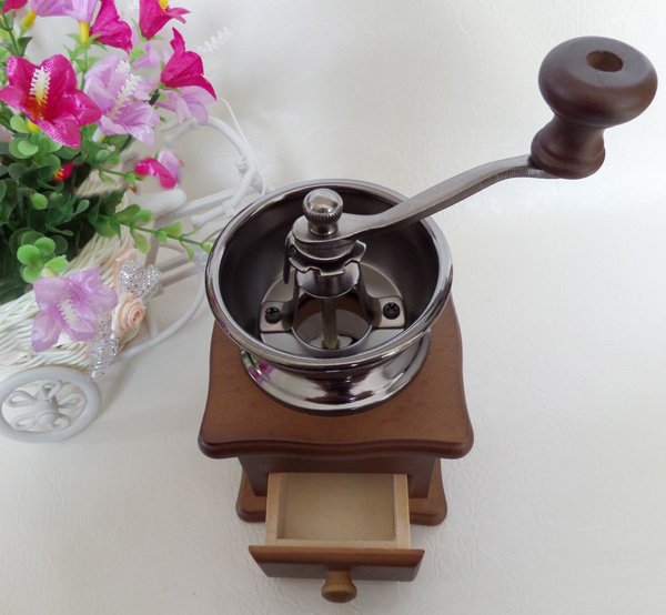 Mini molinillo de café manual con soporte de madera, triturador de granos de café