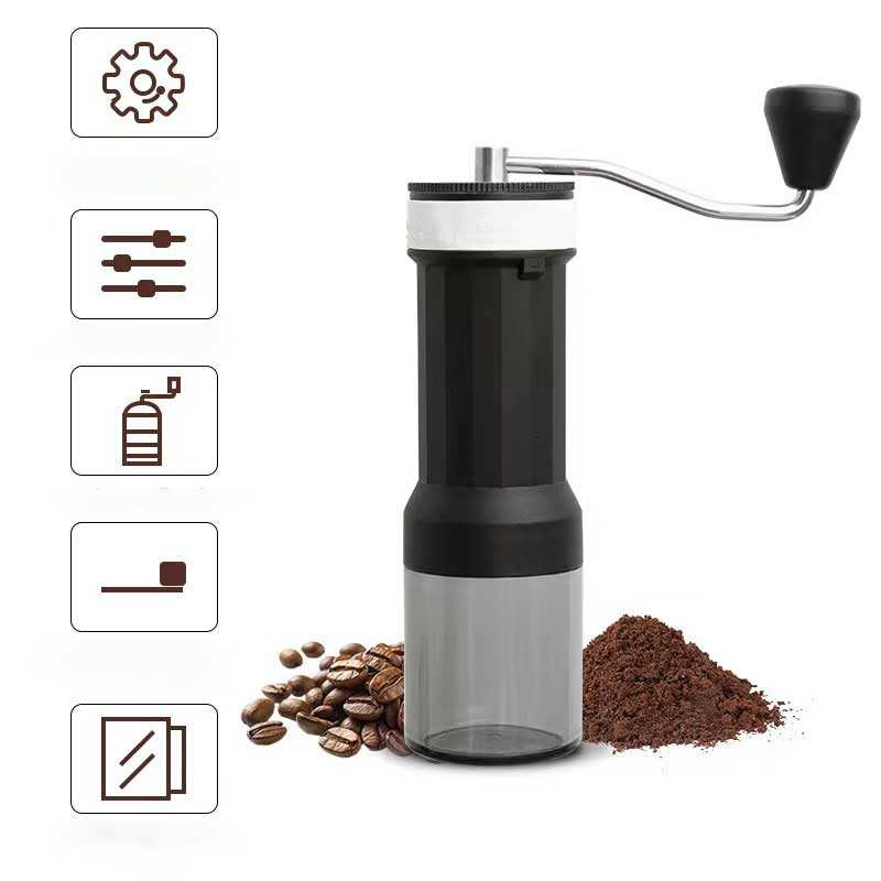 Herramientas de café de venta al por mayor, molinillo de café manual ajustable de acero inoxidable con cuerpo de cerámica