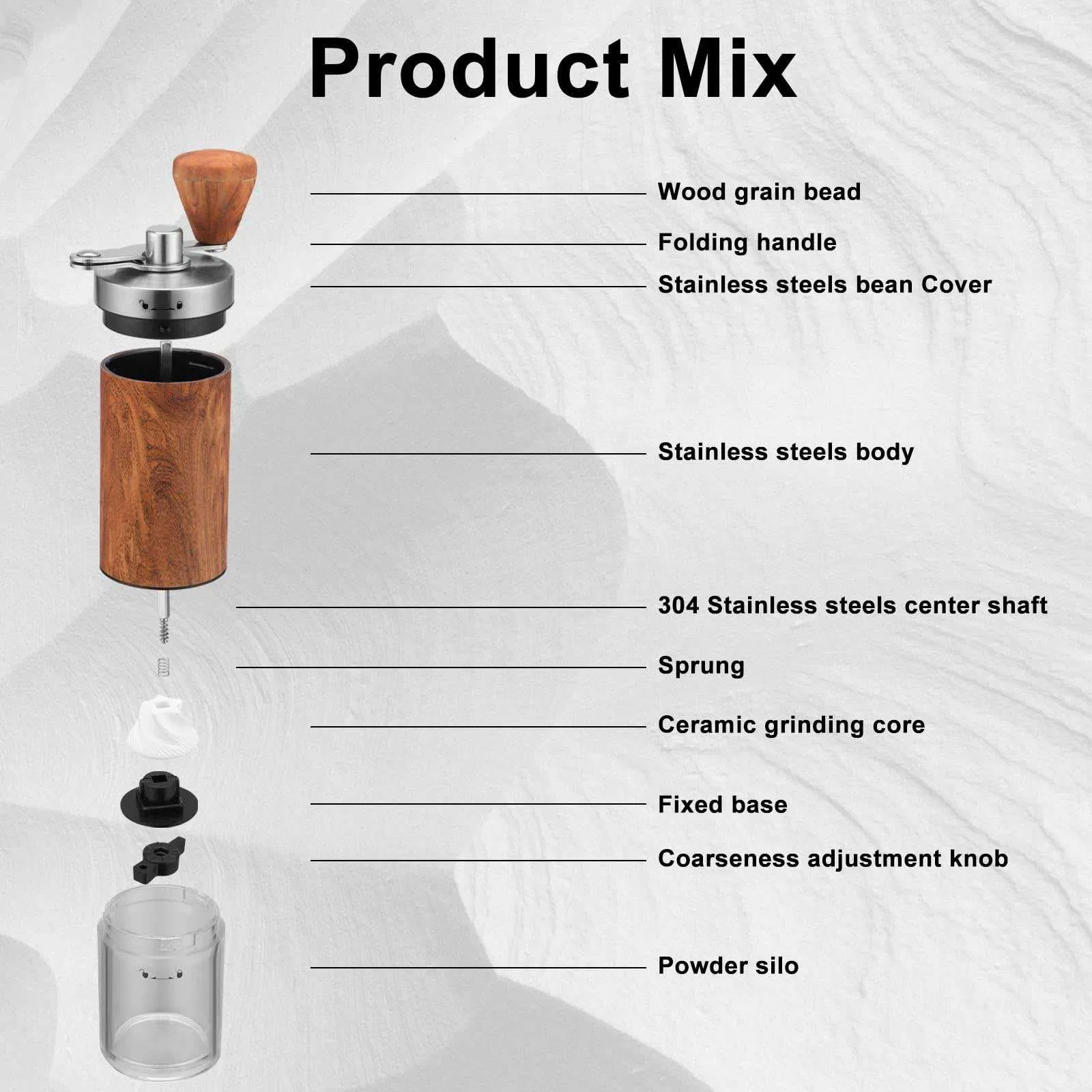 Molino manual Cottee a bajo precio, molino de café manual portátil de acero inoxidable con muelas para espresso