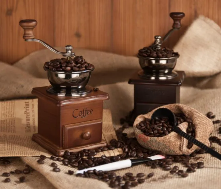 Conjuntos de regalo de molinillo de café manual de madera antigua