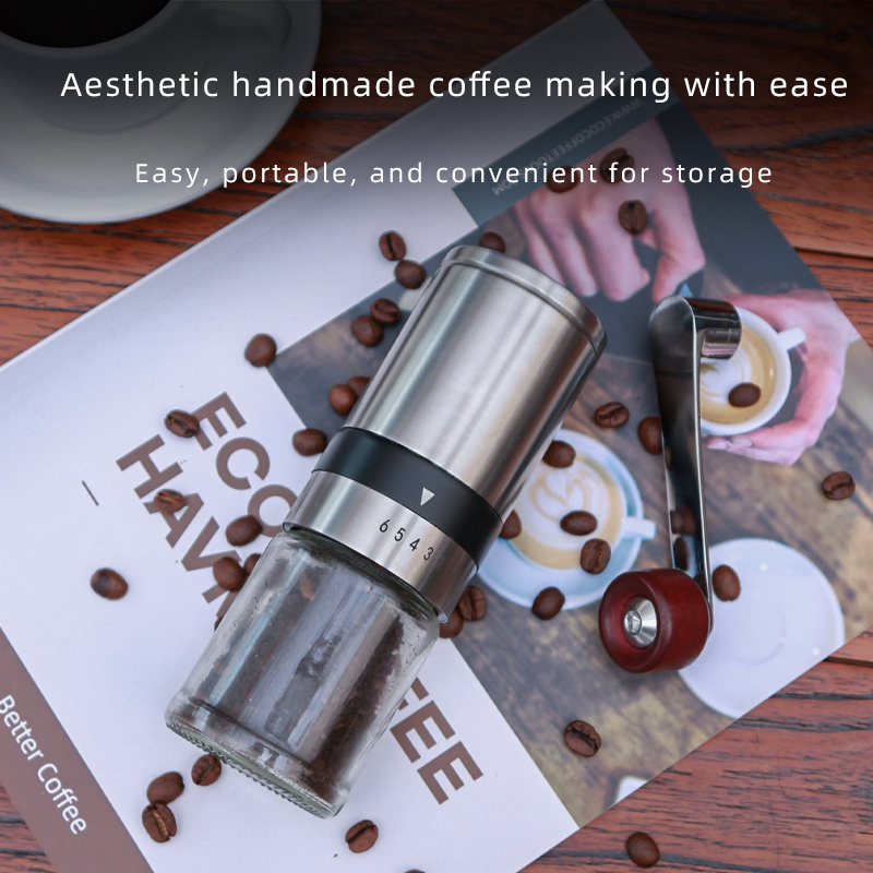 Molino de café manual compacto M4 con muelas de cerámica y configuraciones ajustables
