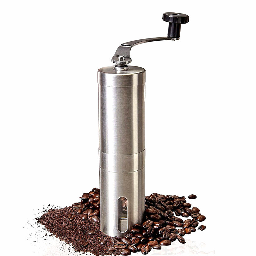 Molino de café manual portátil mini doméstico de acero inoxidable con muelas de cerámica y manivela
