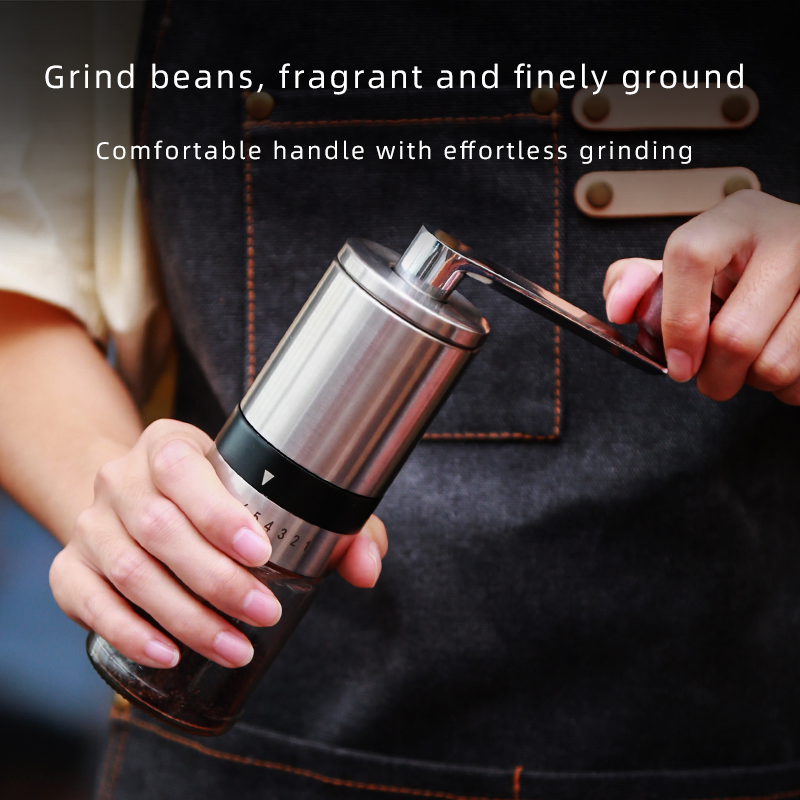 Molino de café manual compacto M4 con muelas de cerámica y configuraciones ajustables