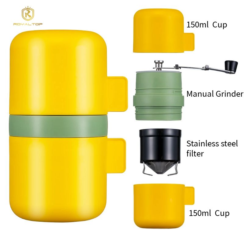 Mini cafetera portátil de goteo para dos personas, molinillo de café de cerámica cónica para viajes y camping