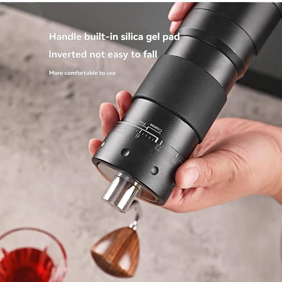 Molino de café manual portátil pequeño de acero inoxidable con agarre de madera, molinillo de café de manivela