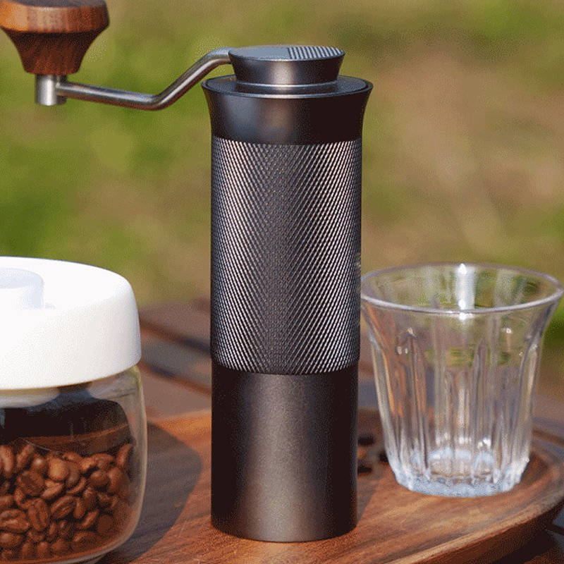 Molino de café manual de aluminio portátil con mango de madera ajustable, molinillo de grano de lujo