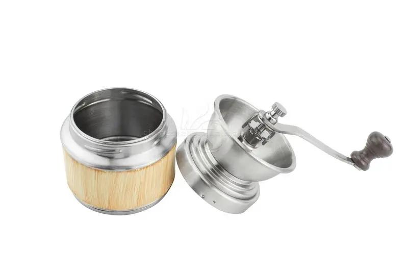 Molino de café manual de acero inoxidable con núcleo cerámico y molino de café manual de madera al por mayor