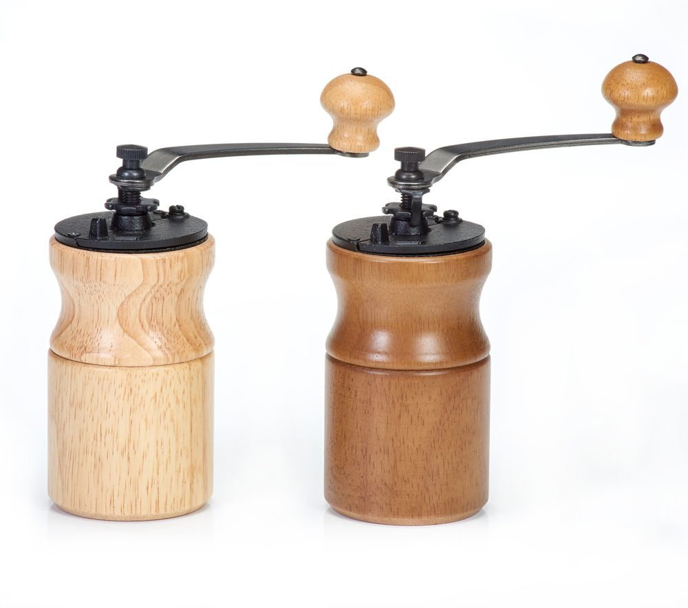 Molino de café manual portátil de madera ajustable con manivela de hierro fundido