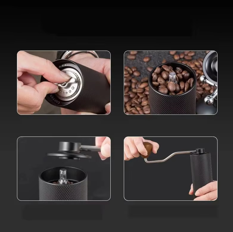 Venta Caliente Molinillo Manual de Acero Inoxidable Negro para Café Personal para Cafetería
