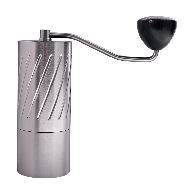 Molino de café de gran capacidad en plata con 7-Star muelas y mango de madera