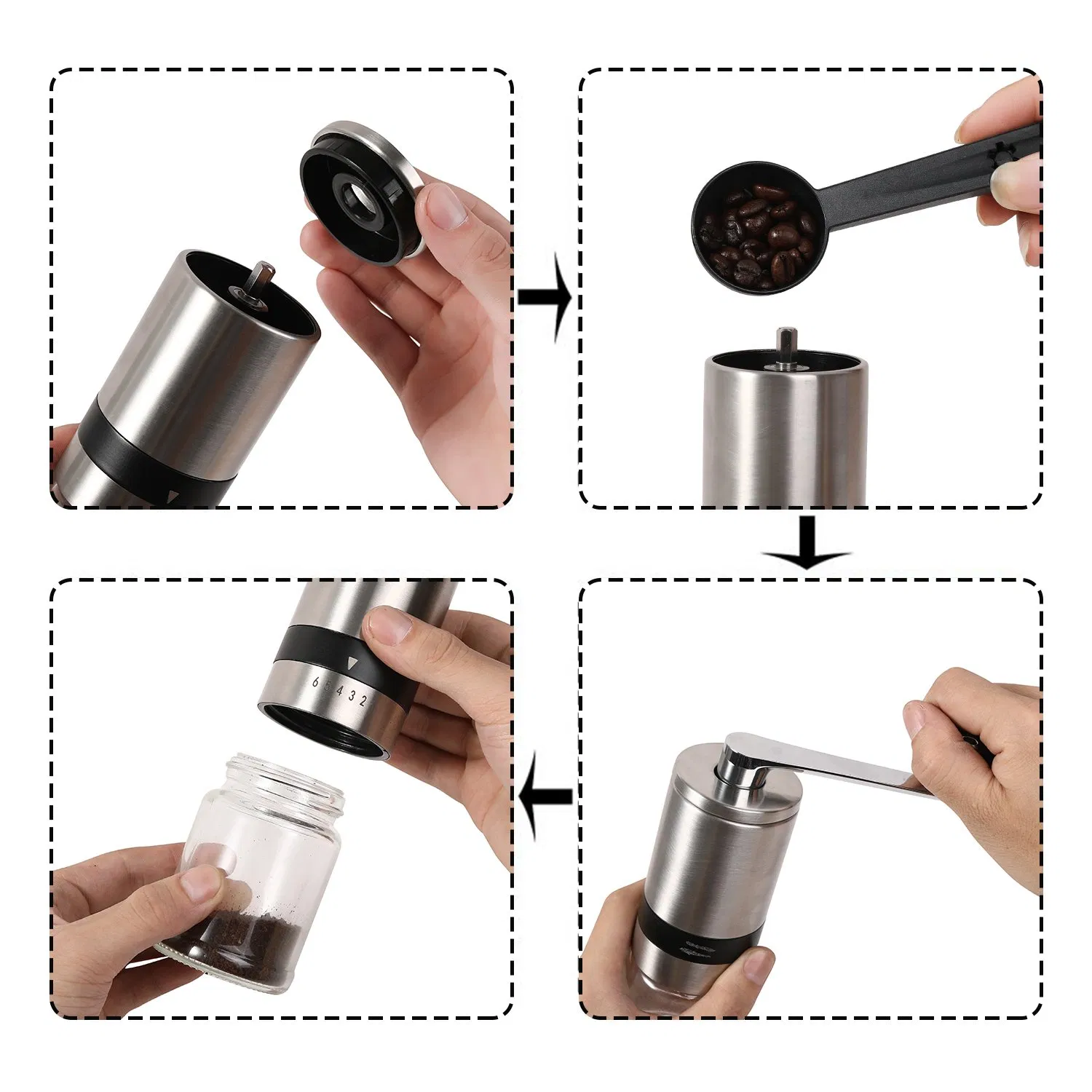 Molino de café portátil, molinillo de café manual con muelas de cerámica