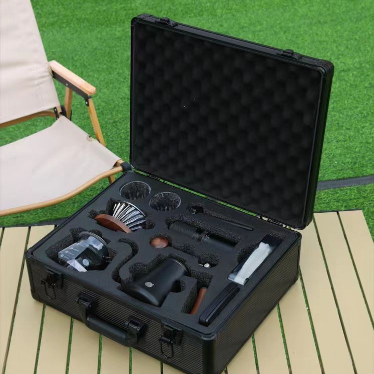 Conjunto de regalo de cafetera de goteo al aire libre, molinillo de café, bolsa de viaje y tetera