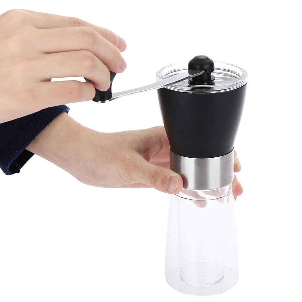 Molino de café manual de vidrio clásico estilo mini, molinillo de café portátil con frasco de vidrio