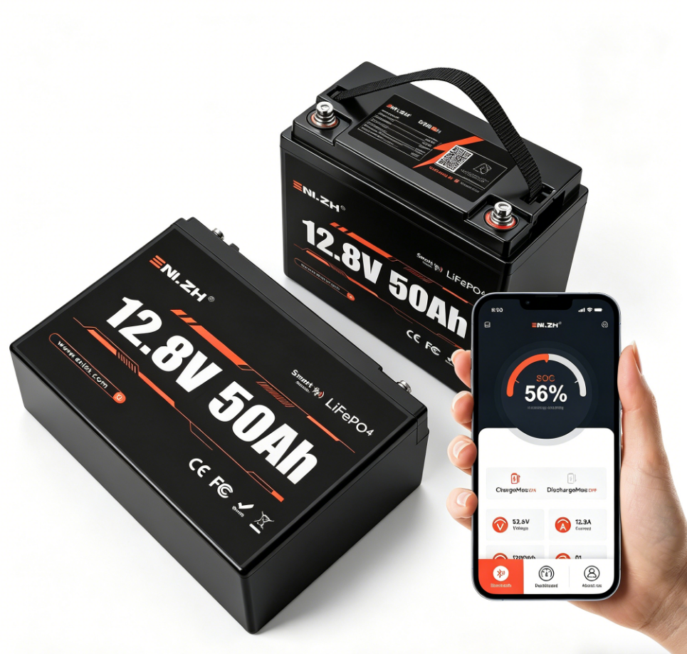 Enlzh Wholesale Lifepo4 Battery 12.8v 50ah Bluetooth Ip65 Waterproof Deep Cycles Rechargeable Solar Battery