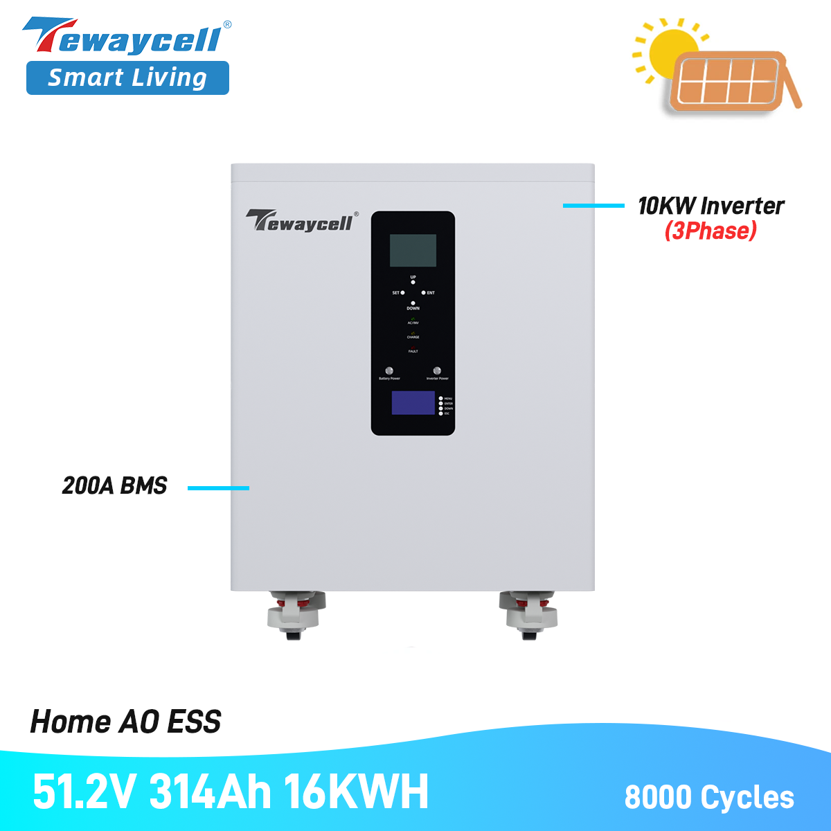 All in One 3-phase 16kwh 51.2v 314Ah Lithium with 12kw 220V 380V Inverter 15kwh 32kwh Battery Solar Energy Storage System
