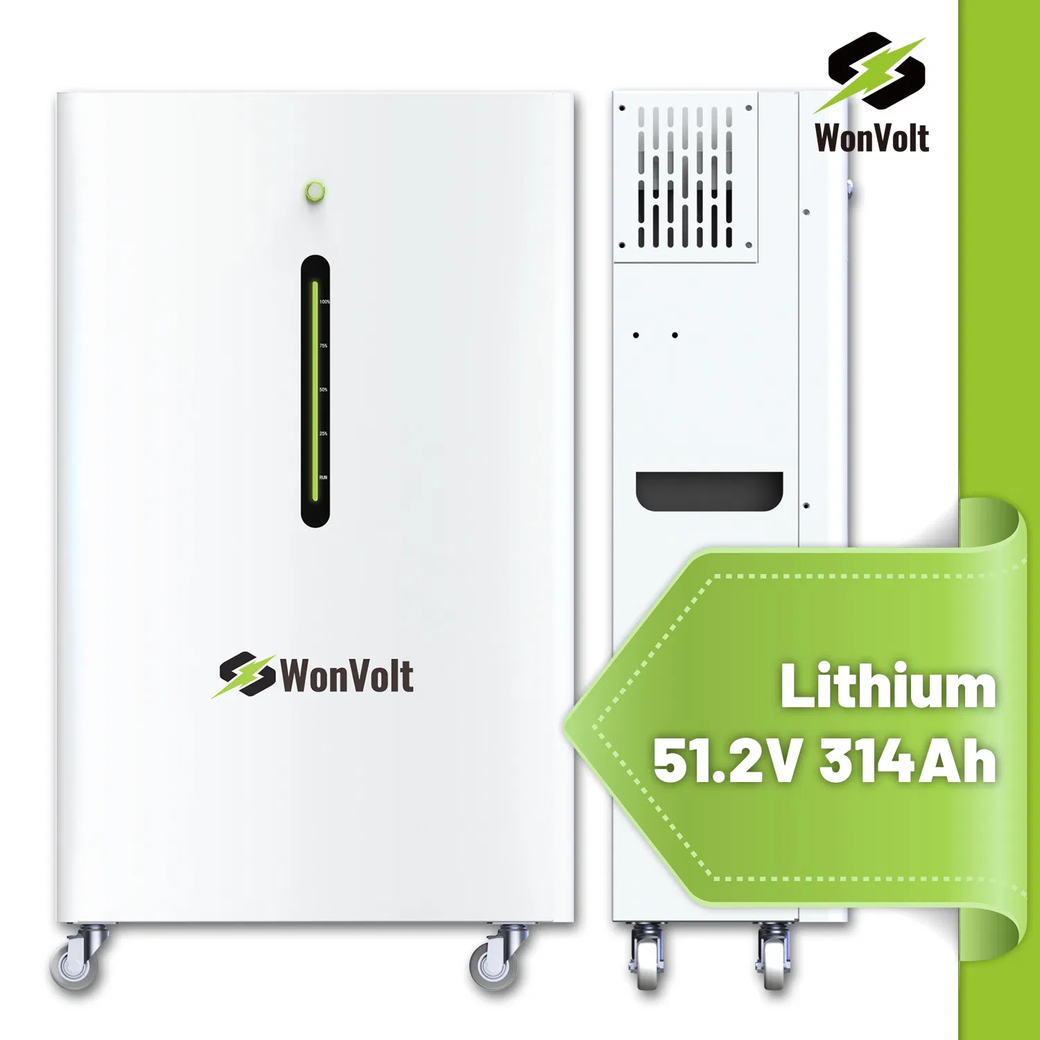 Wonvolt 51.2V 300ah 200ah Portable Power Bank 15kwh Solar Battery for Home Use