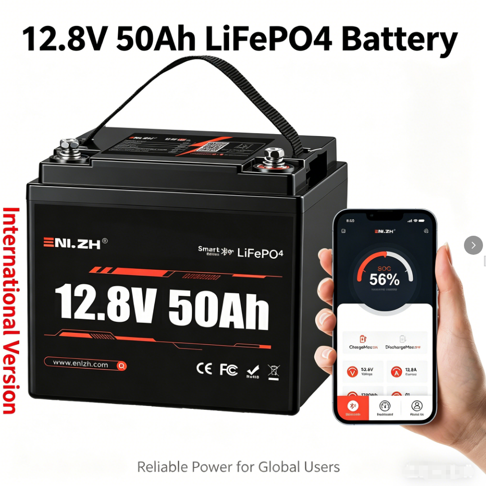Enlzh Wholesale Lifepo4 Battery 12.8v 50ah Bluetooth Ip65 Waterproof Deep Cycles Rechargeable Solar Battery
