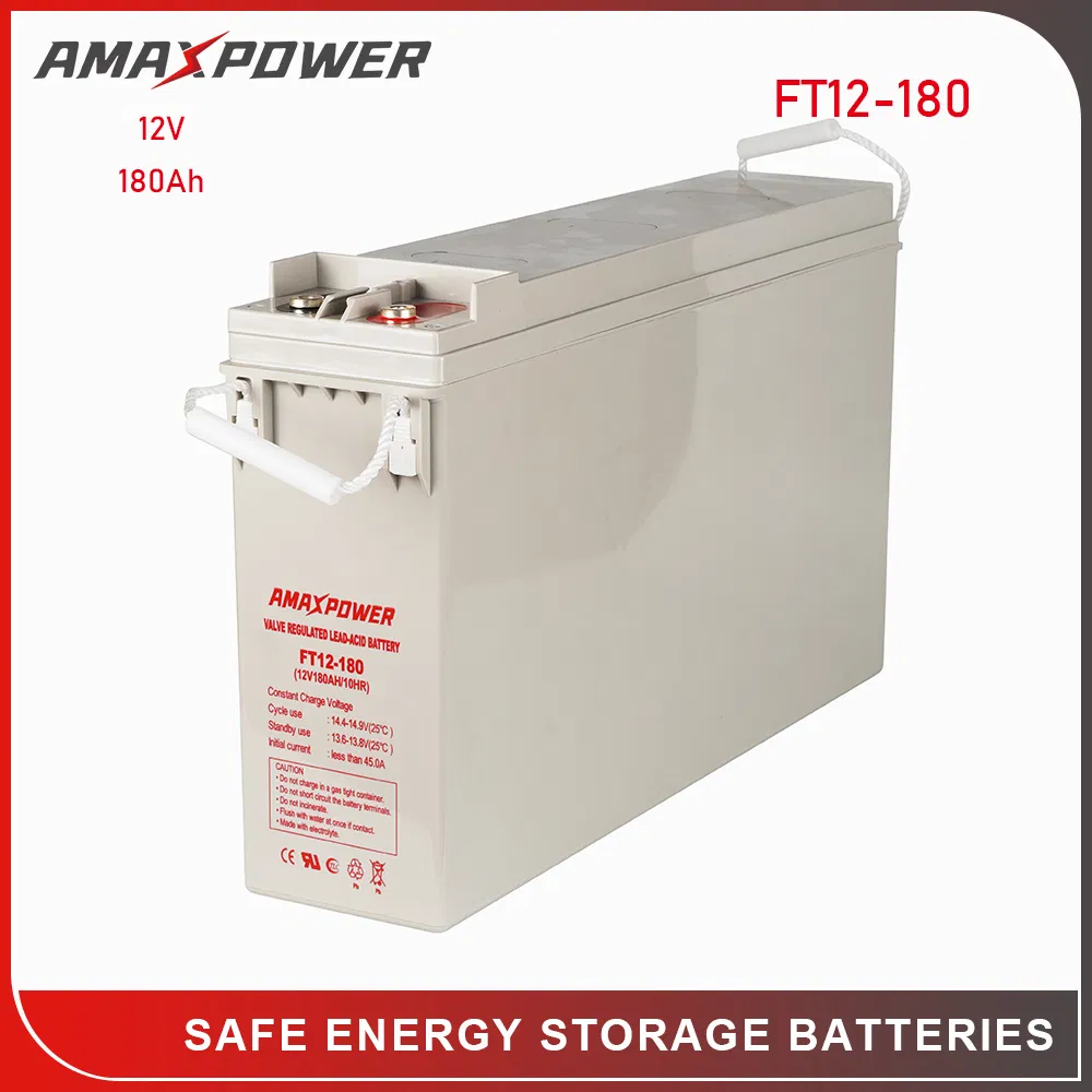 Amaxpower Front-Access-Terminal-Slim Bateria 12V 55ah/80ah/100ah/150ah/180ah/200ah AGM Lead Acid UPS Storage Battery for Telecom-Station/Solar-System