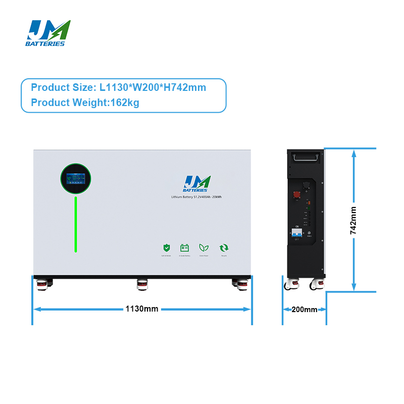 Jm 20kwh Solar Battery LiFePO4 51.2V 400ah for Home Energy Storage Smart BMS 8000 Long Cycles Life and Warranty Motoa UL CE IEC