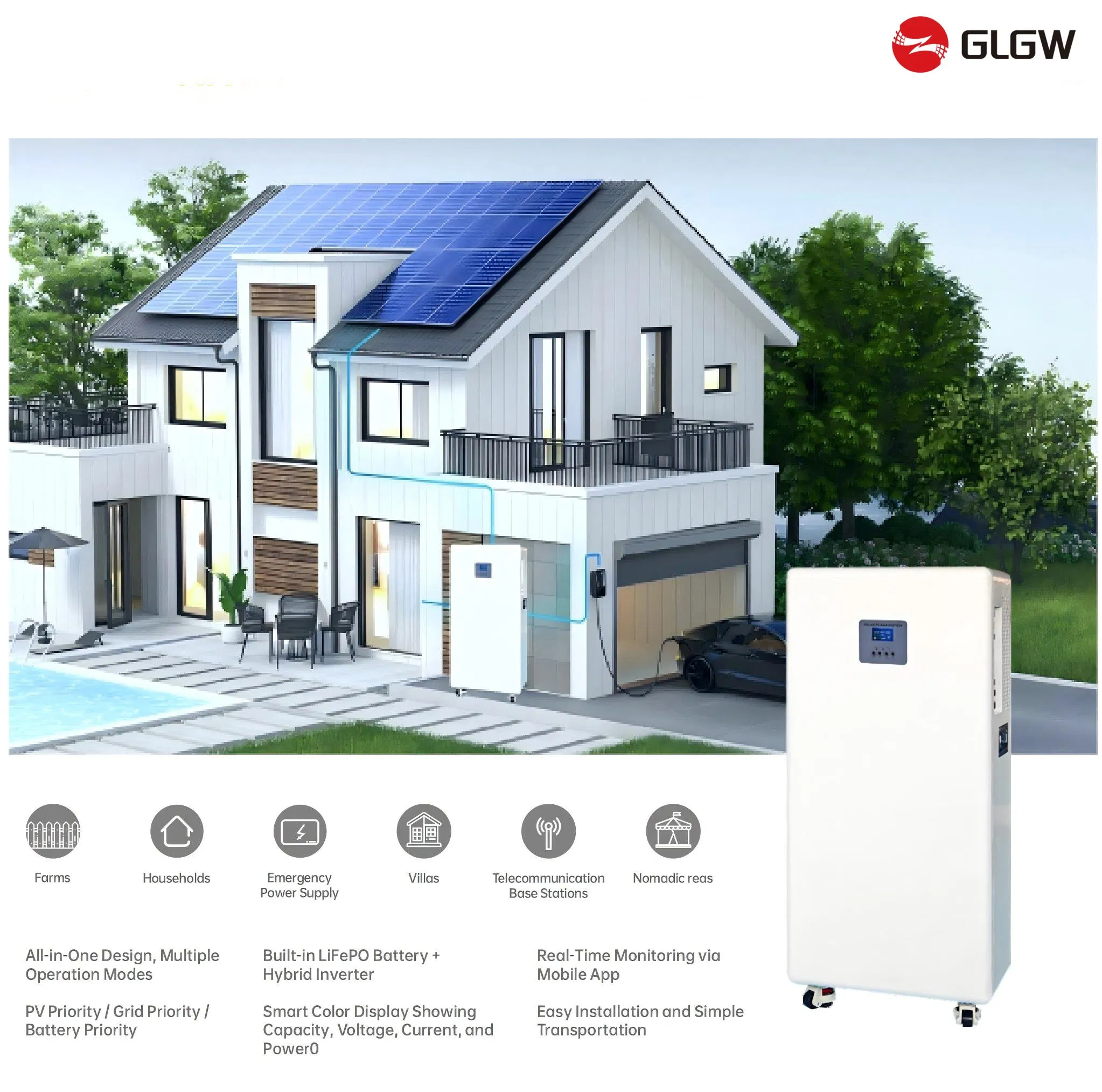 Hybrid Solar LiFePO Lithium Battery Home Energy Storage System LiFePO4 Lithium