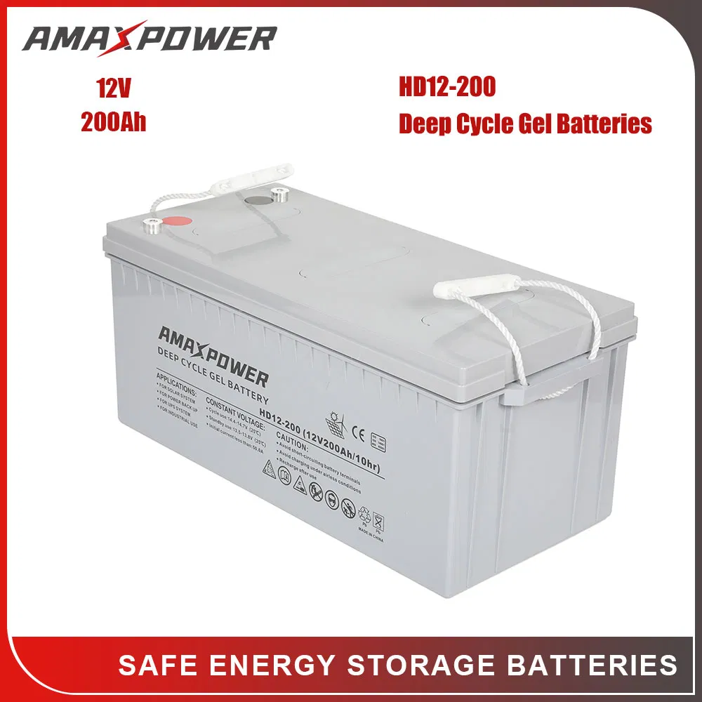 Amaxpower Batterie Solaire Energy Storage Gel Battery Pack 12V 200ah Deep Cycle VRLA Lead Acid Rechargeable AGM Solar Battery for Home Power Supply and UPS