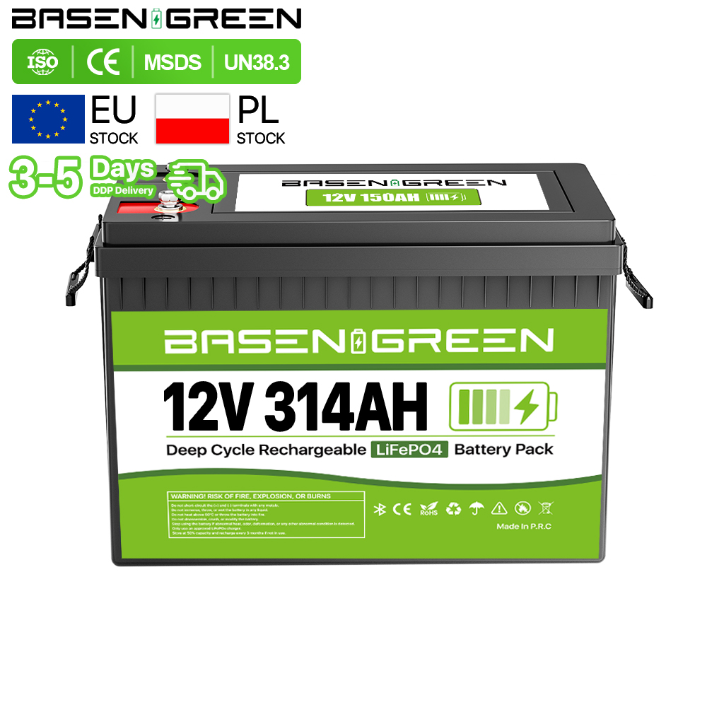 Basen Green EU Stock 12V 100ah 200ah 300ah AKKU Lifepo4 Lithium Ion Battery Deep Cycle Fot Solar Systems 12 Vol Batteries