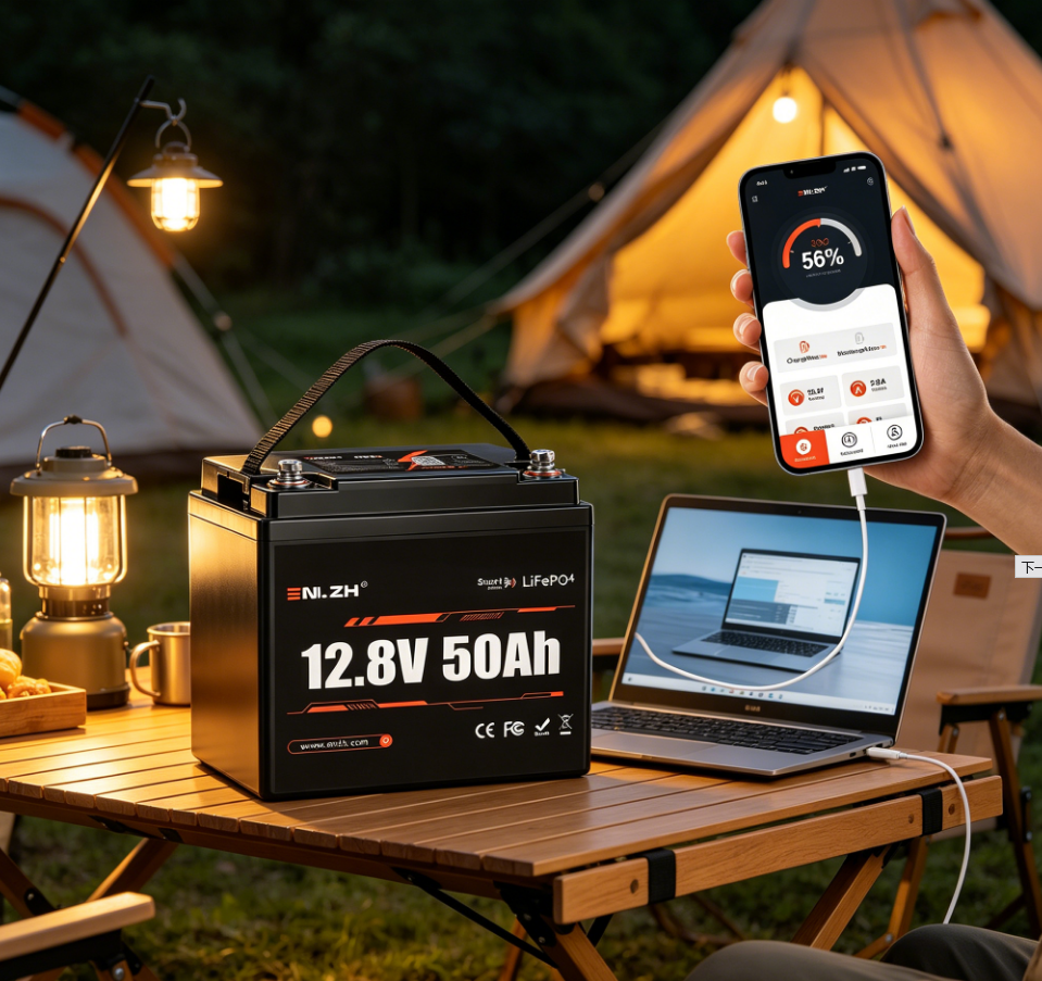 Enlzh Wholesale Lifepo4 Battery 12.8v 50ah Bluetooth Ip65 Waterproof Deep Cycles Rechargeable Solar Battery