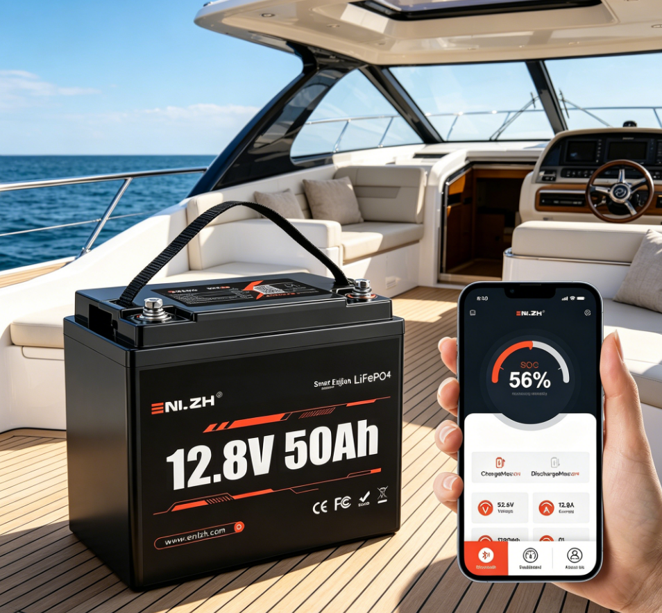Enlzh Wholesale Lifepo4 Battery 12.8v 50ah Bluetooth Ip65 Waterproof Deep Cycles Rechargeable Solar Battery