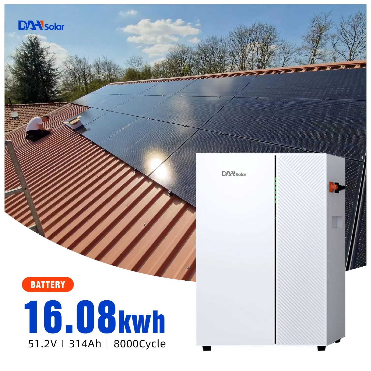 Dah Solar Batterie Lithium 51.2V 314ah 16kwh 8000 Cycle Life Wall-Mounted IEC CE for Industrial &amp; Commercial Energy Storage System