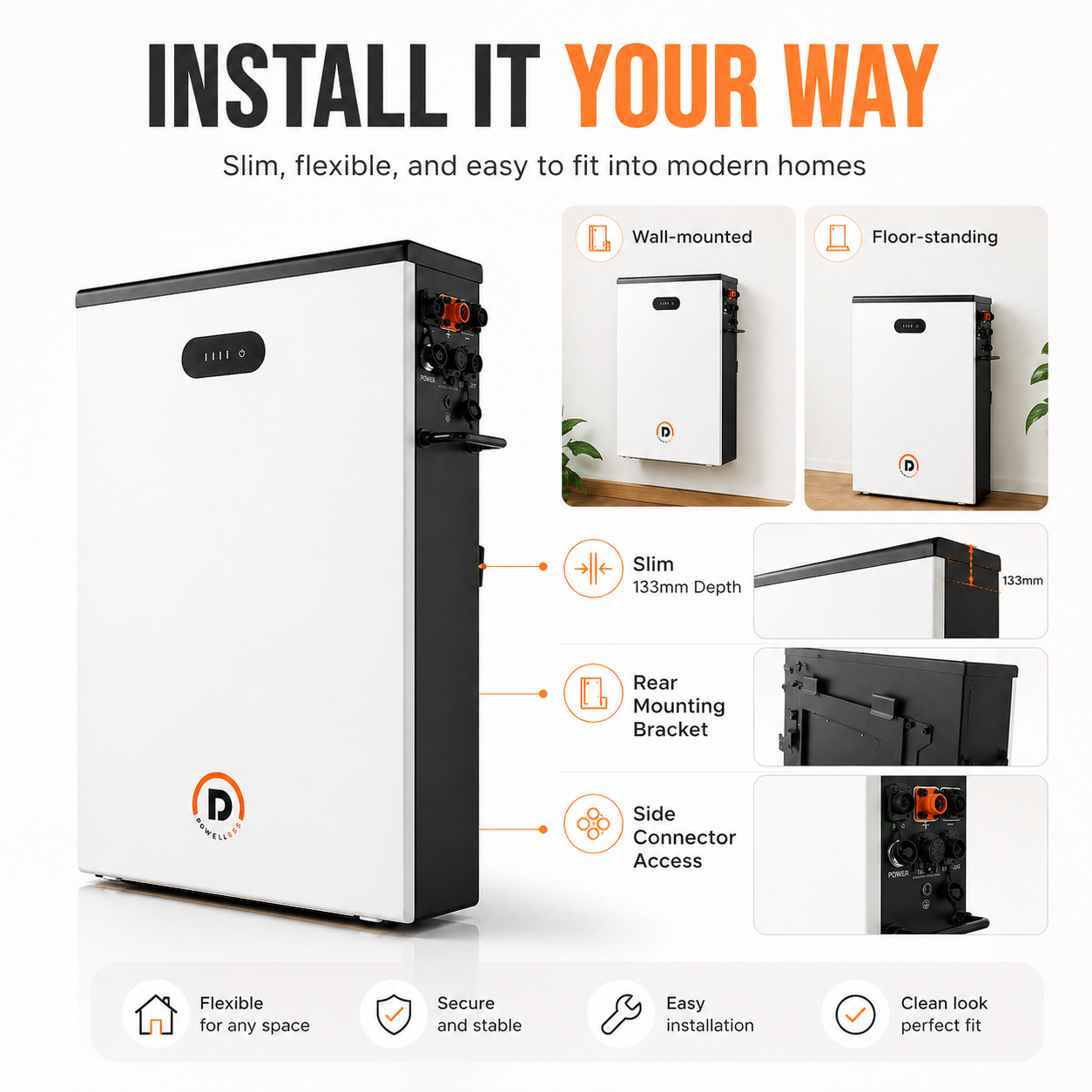Wall Mounted 51.2V 6.5kWh LiFePO4 Rechargeable Home Use Solar Energy Storage Battery 8000 Cycles Long Life