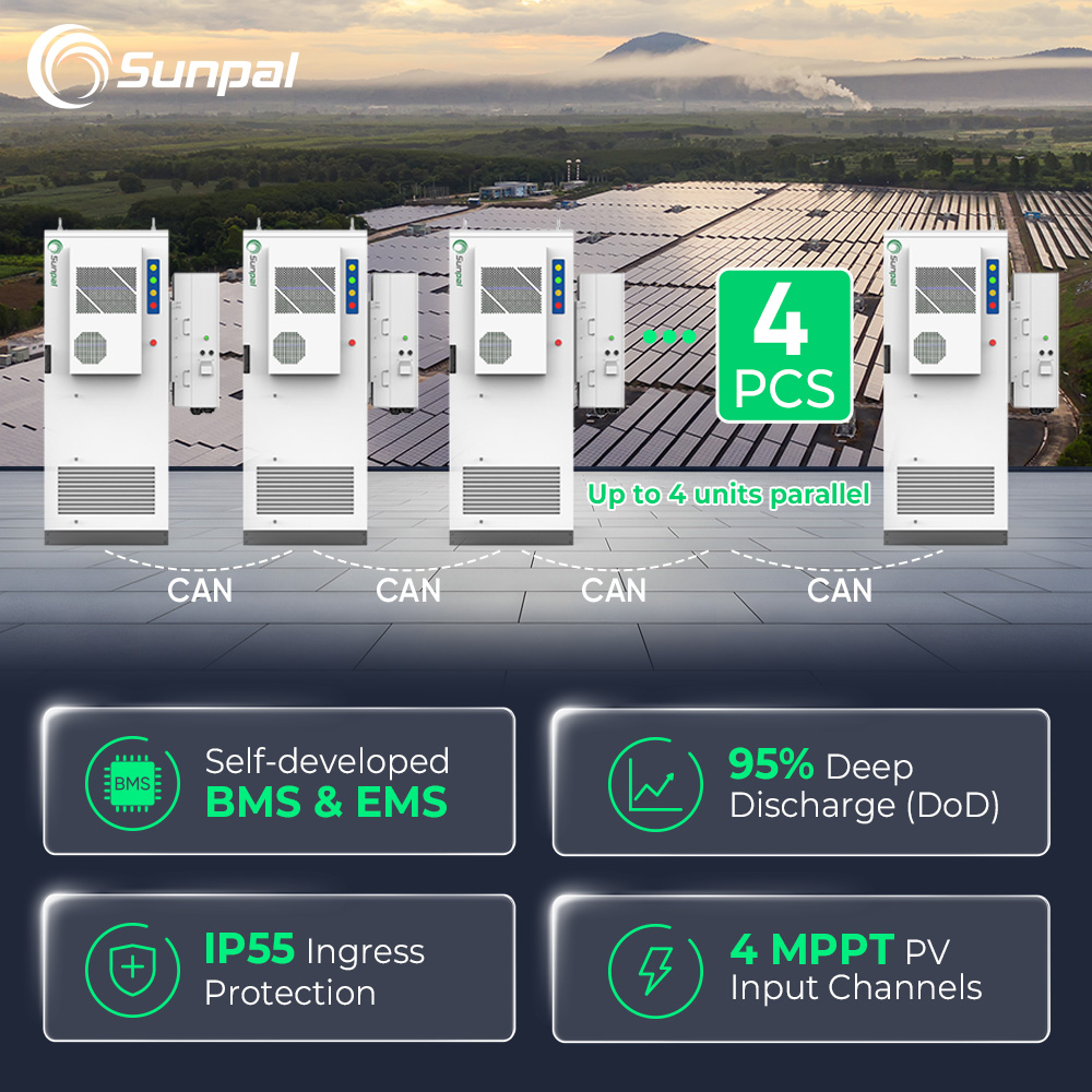 Sunpal Lithium Battery Container 30 KW 25 KW 64 KWh All In One Solar Power System