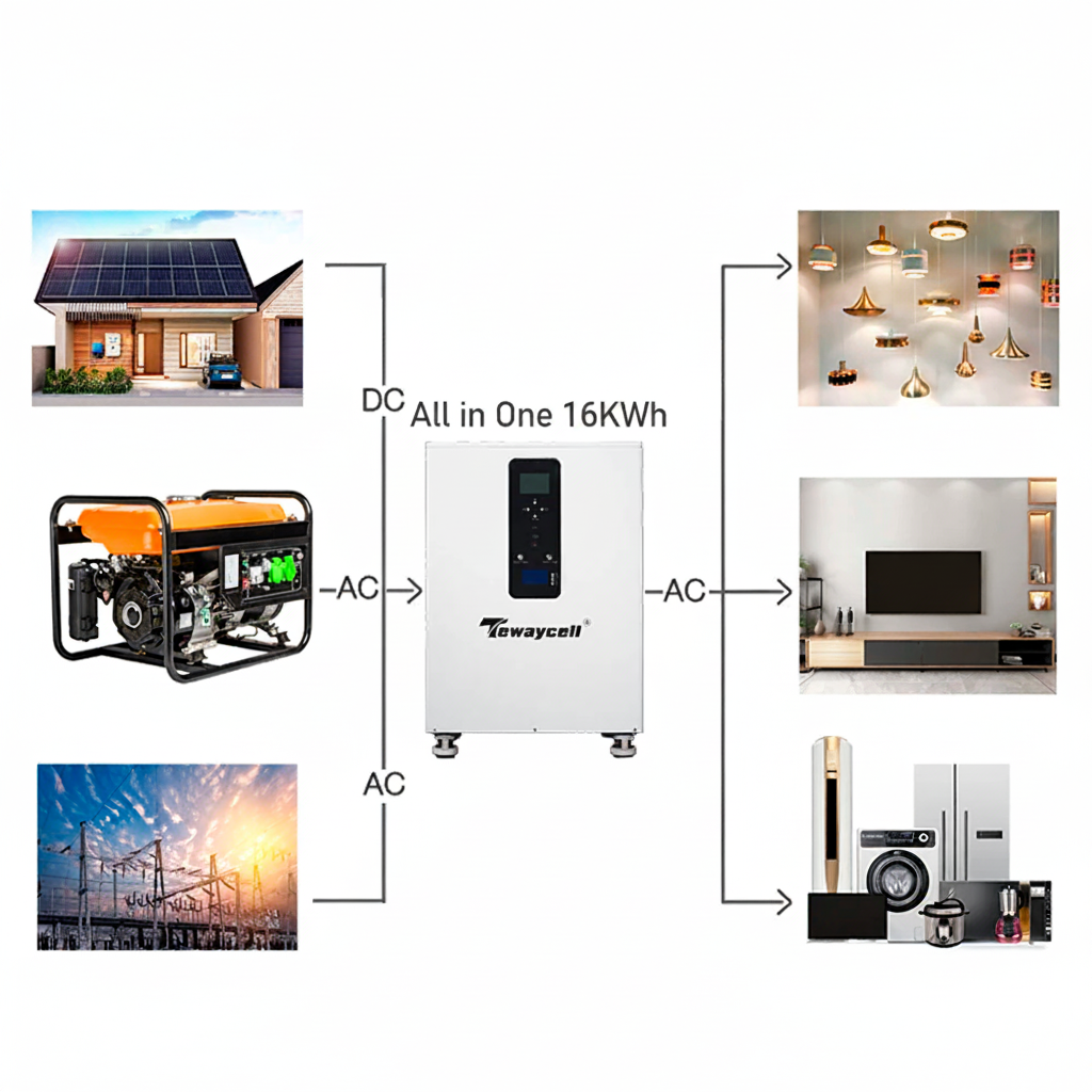 All in One 3-phase 16kwh 51.2v 314Ah Lithium with 12kw 220V 380V Inverter 15kwh 32kwh Battery Solar Energy Storage System