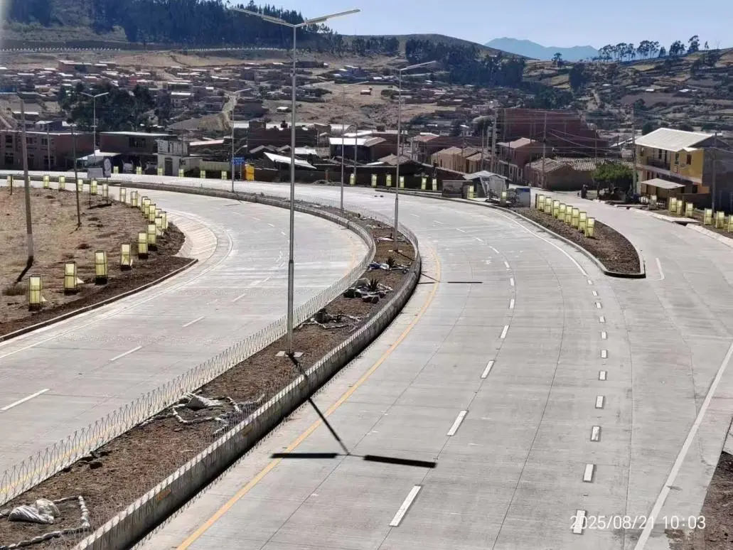 Solar-powered LED street lighting at the Chancay Port area municipal road in Peru