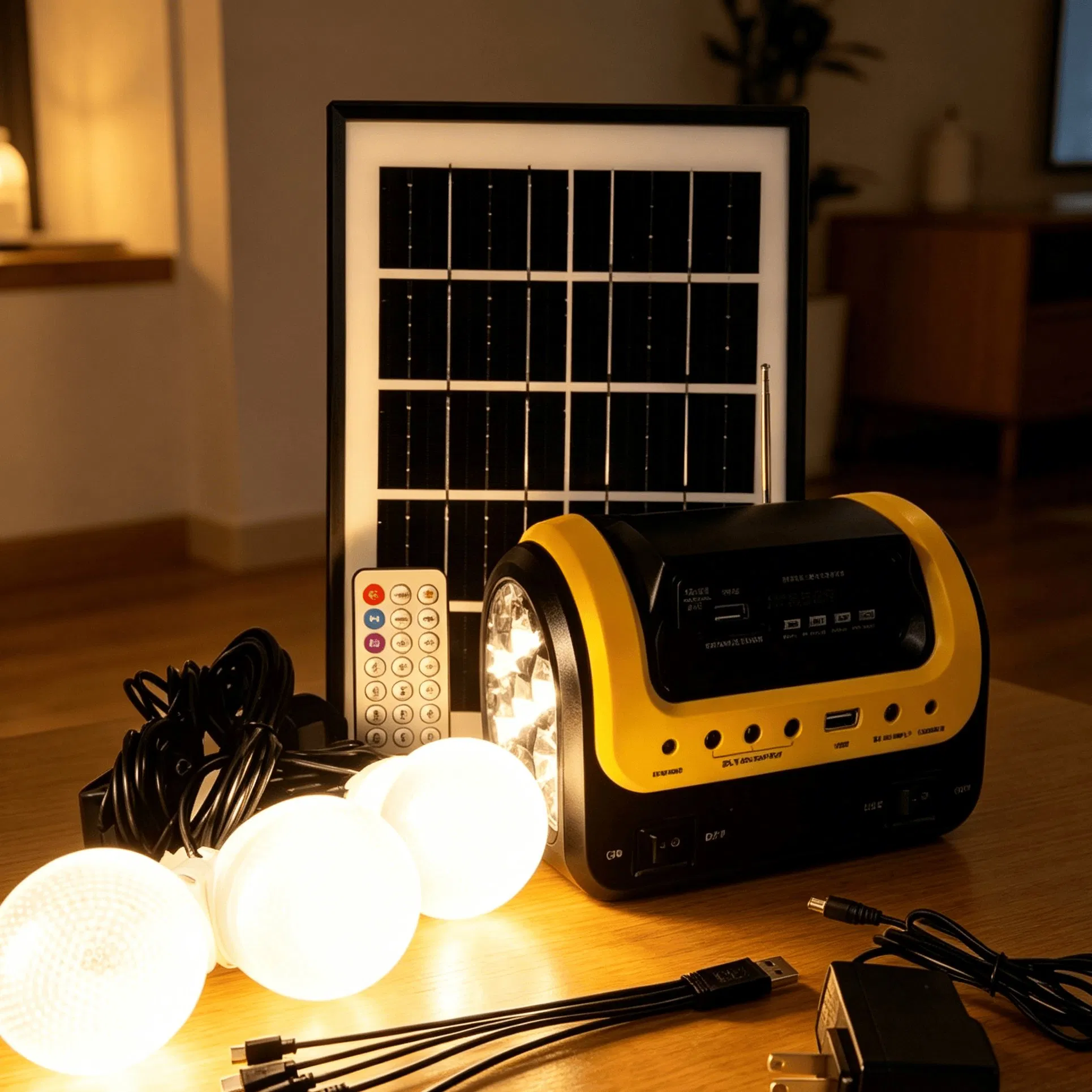 Kit de Iluminação Solar Compacto para Uso em Casa, Camping e Emergências