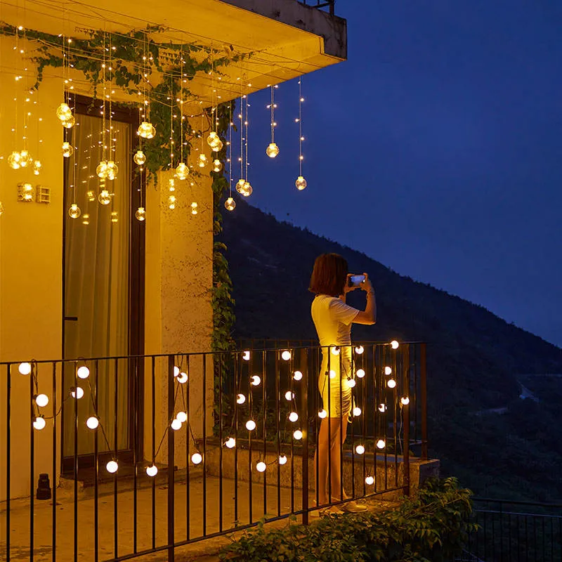 Cortina de Luzes LED Votivas Solares Pequenas Luzes de Natal em Corda Iluminação Decorativa para Festividades do Planeta