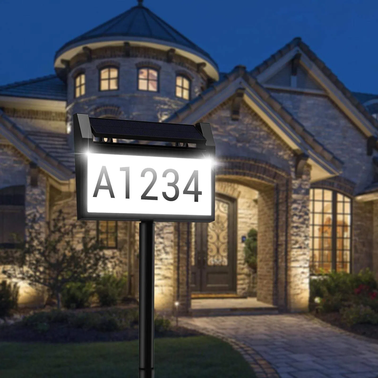 Placa de Número de Casa Solar LED à Prova d'Água 3-Color Luz de Endereço Solar para Exterior para Casa, Quintal, Rua