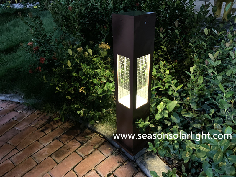 Iluminação LED de material de alumínio para jardim ao ar livre, iluminação de caminho em bollard com painel solar