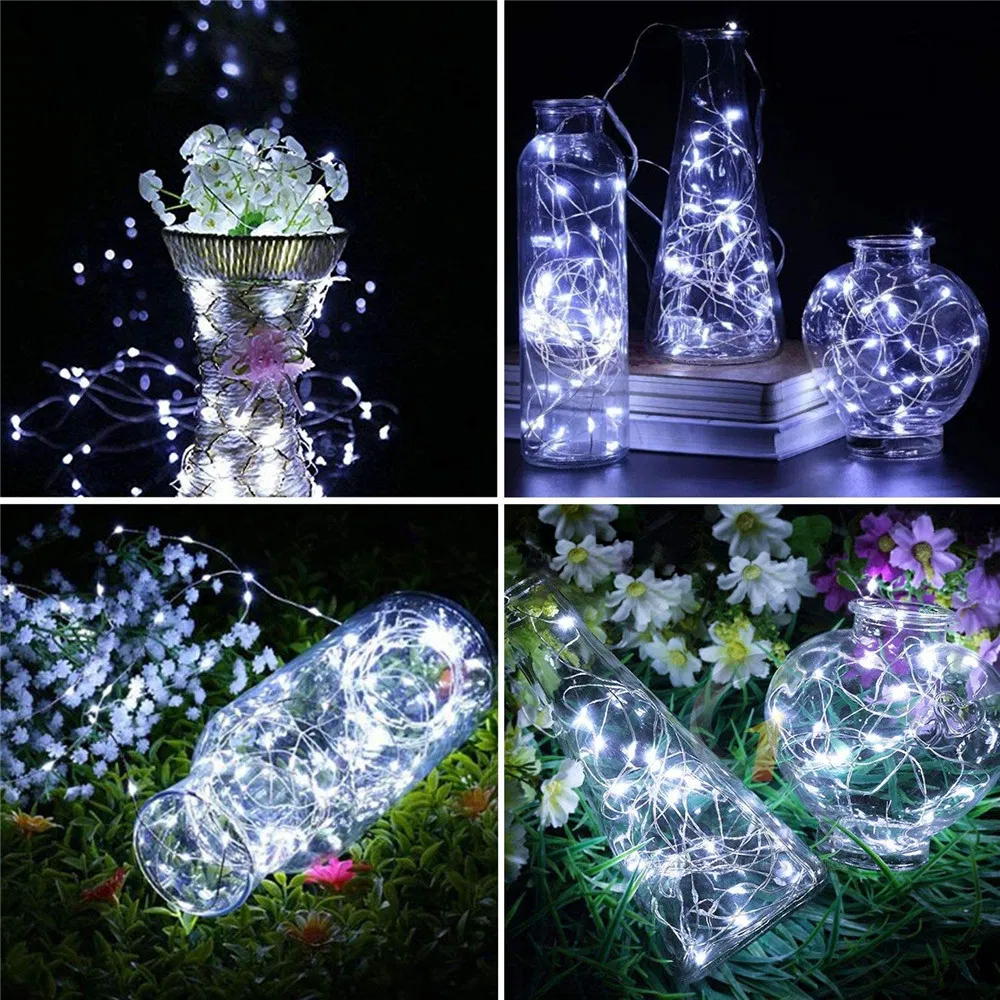 Luzes de Cordão Solar para Exterior, 200 Luzes de Fada LED Solar Alimentadas com Luz Branca Fria à Prova d'Água Iluminação Decorativa para Pátio Jardim Quintal Festa Casamento