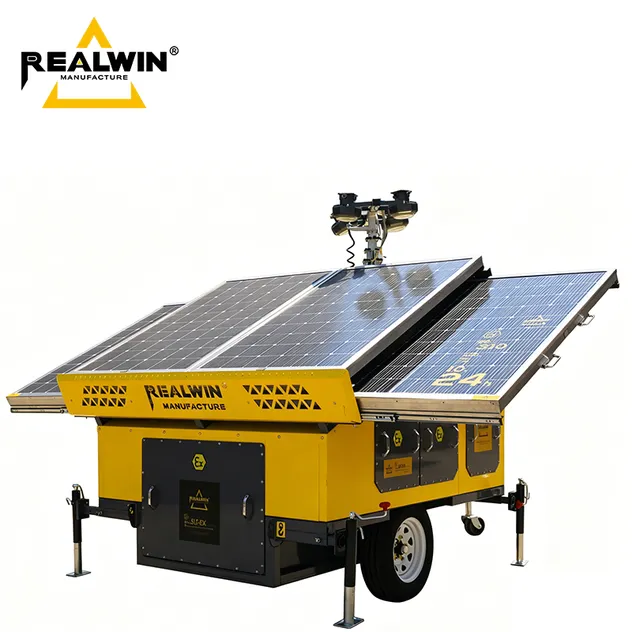 Torres de LED solar portátil, luz de inundação LED de alta luminosidade, painéis solares monocristalinos para iluminação de resgate em campo