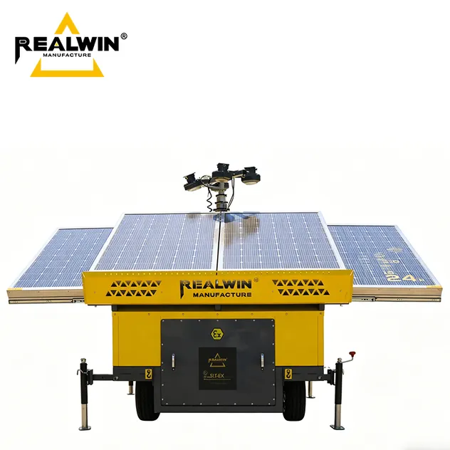 Torres de LED solar portátil, luz de inundação LED de alta luminosidade, painéis solares monocristalinos para iluminação de resgate em campo