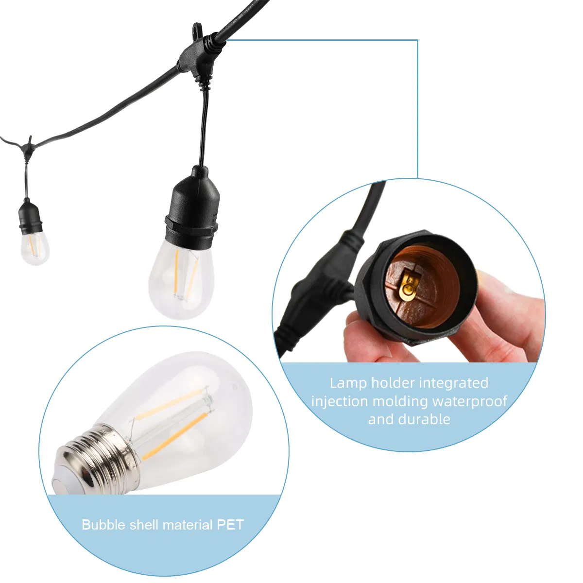 Fábrica Chinesa Luz de Cordão Solar com Filamento LED Duplo para Decoração de Casa e Jardim Iluminação de Natal