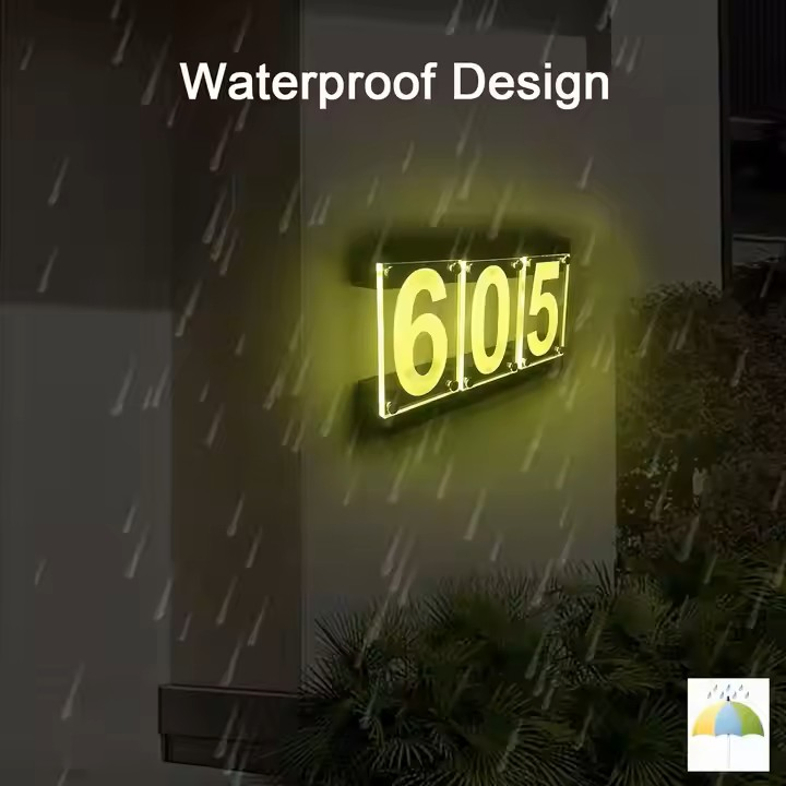 Placa de Endereço Solar, Placa de Iluminação Externa à Prova d'Água com Luz LED Solar para Numeração Externa de Casas