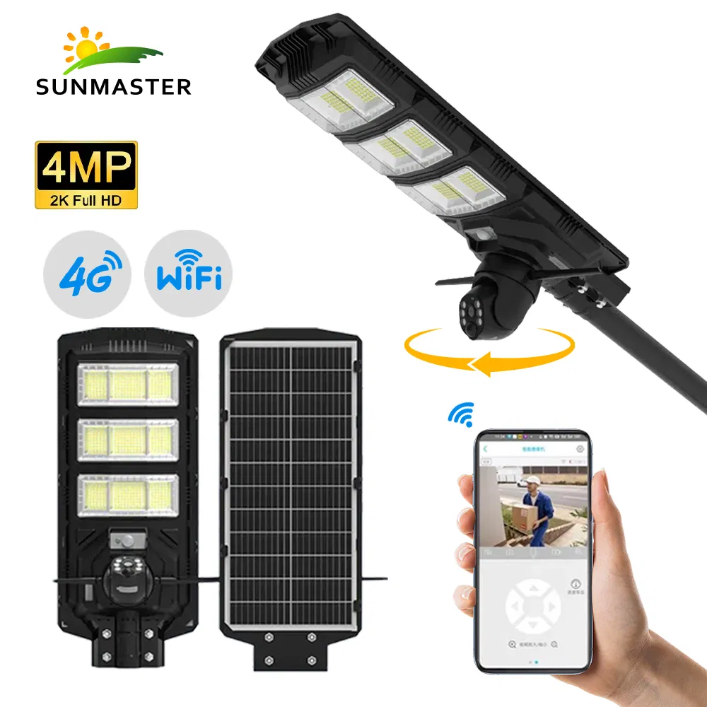Poste de Luz Solar Iluminação de Rua Oro Lâmpada Solar com Câmera CCTV WiFi 4G