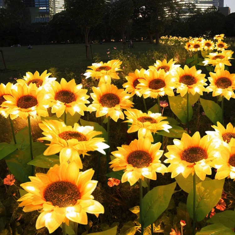 Lâmpada de Decoração de Andar Girassol com Simulação Solar LED, Painéis Solares Policristalinos, Iluminação para Jardim ao Ar Livre