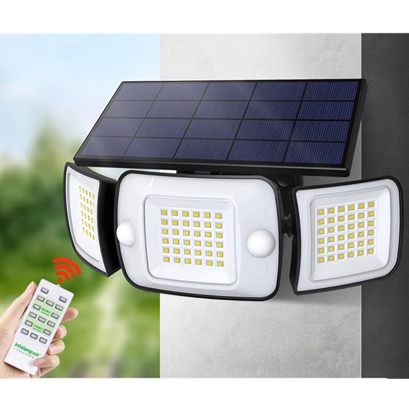 Luz de Inundação LED Solar com Sensor de Movimento para Iluminação Externa com Controle Remoto TJ19